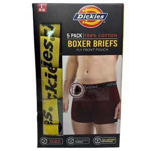 Dickies Boxer Briefs‎ Size Large 5 Pack 100% Cotton Black Underwear Fly Pouch